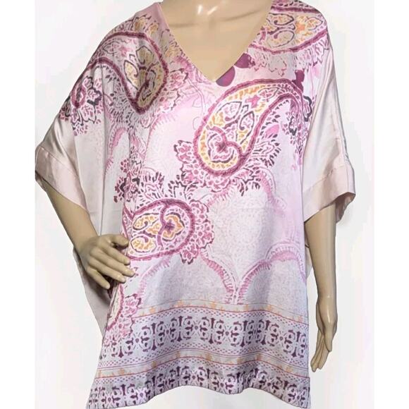 New Chico's Pink Paisley Poncho Top size S/M Satin Flowy - Picture 1 of 6